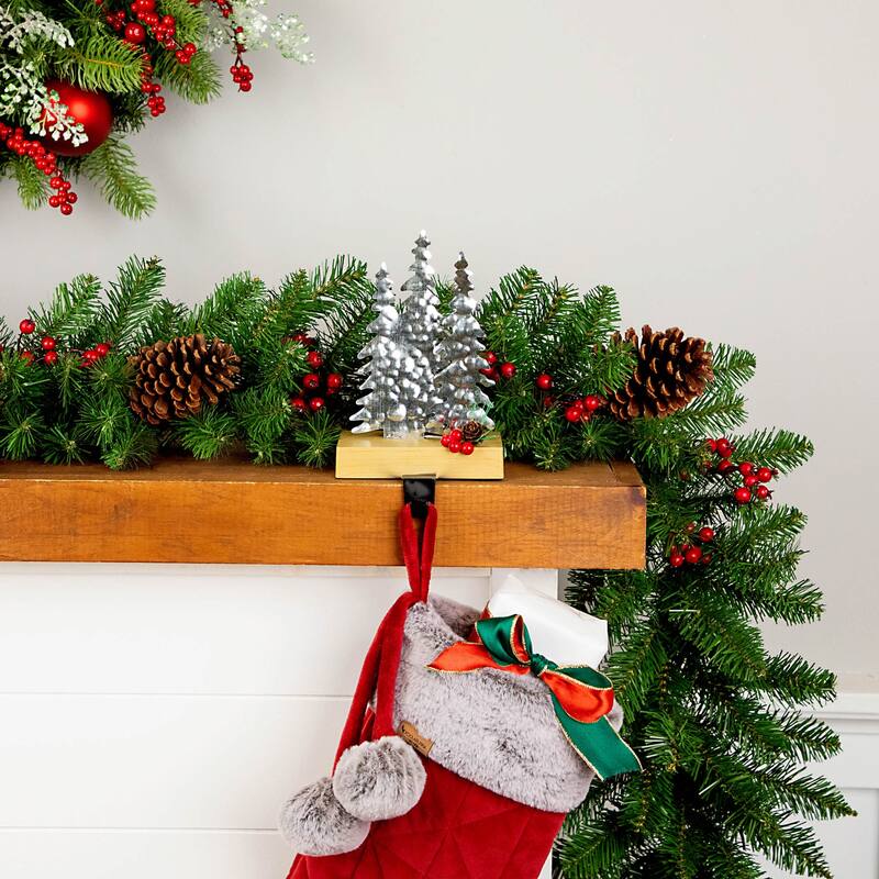 8.5" Silver Brown Metal Deer Trees Christmas Stocking Holder