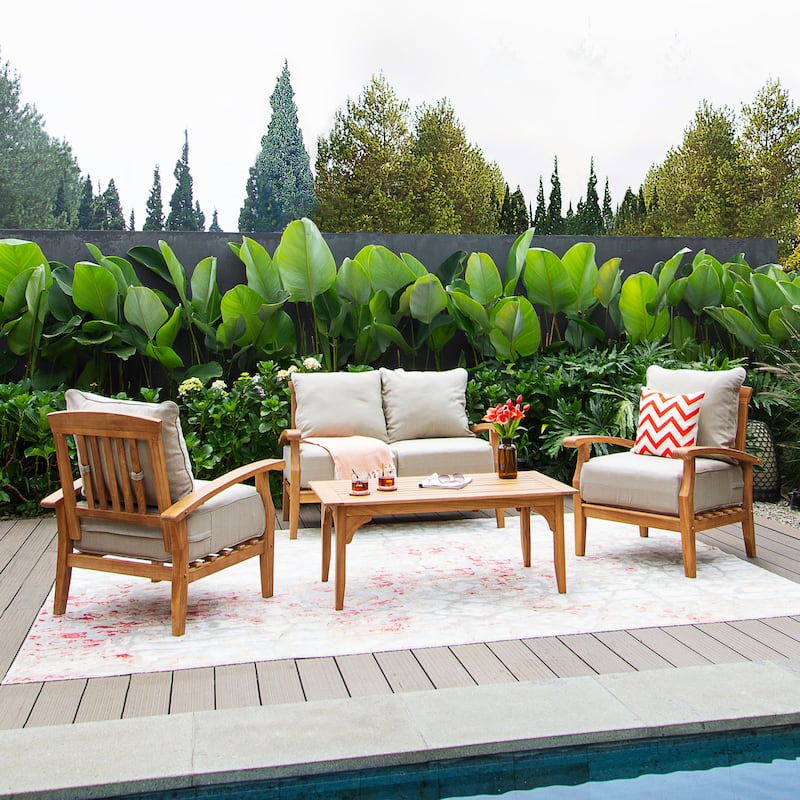 Cambridge Casual Caterina 4-piece Teak Patio Conversation Set - Natural Teak/Beige Cushion