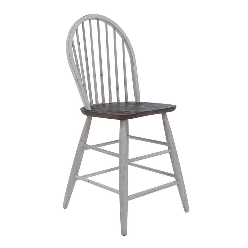 Farmhouse Two Tone White Windsor Back Counter Chair- Set of 2