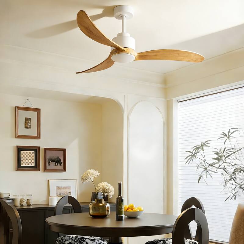 Sofucor 52 inch Ceiling Fan with Light and Remote,Solid Wood Blades,Dimmable,Noiseless,for Bedroom Living Room Gazebo Patio