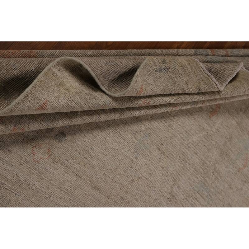 Vegetable Dye Beige Oushak Turkish Rug Hand-Knotted Wool Carpet - 9'2"x 12'3"