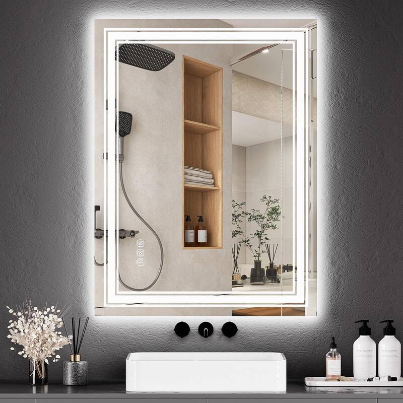 LED Bathroom Mirror with Lights,Anti-Fog,Dimmable,Backlit + Front Lit,Lighted Mirrors for Bathroom Wall