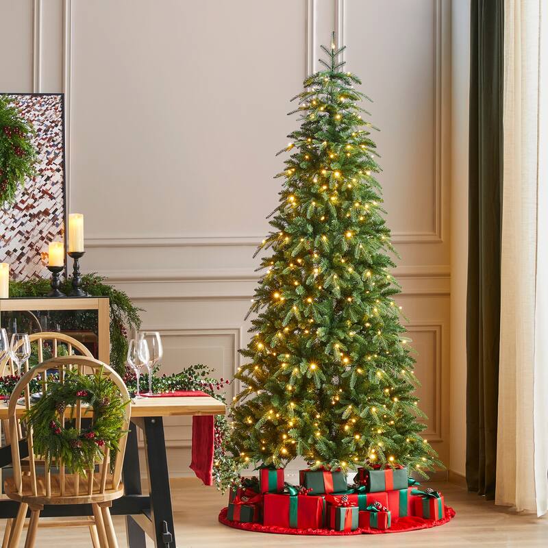Glitzhome 7.5FT/9FT/11FT/15FT Pre-Lit Green Slim Fir Artificial Christmas Tree with Remote Control