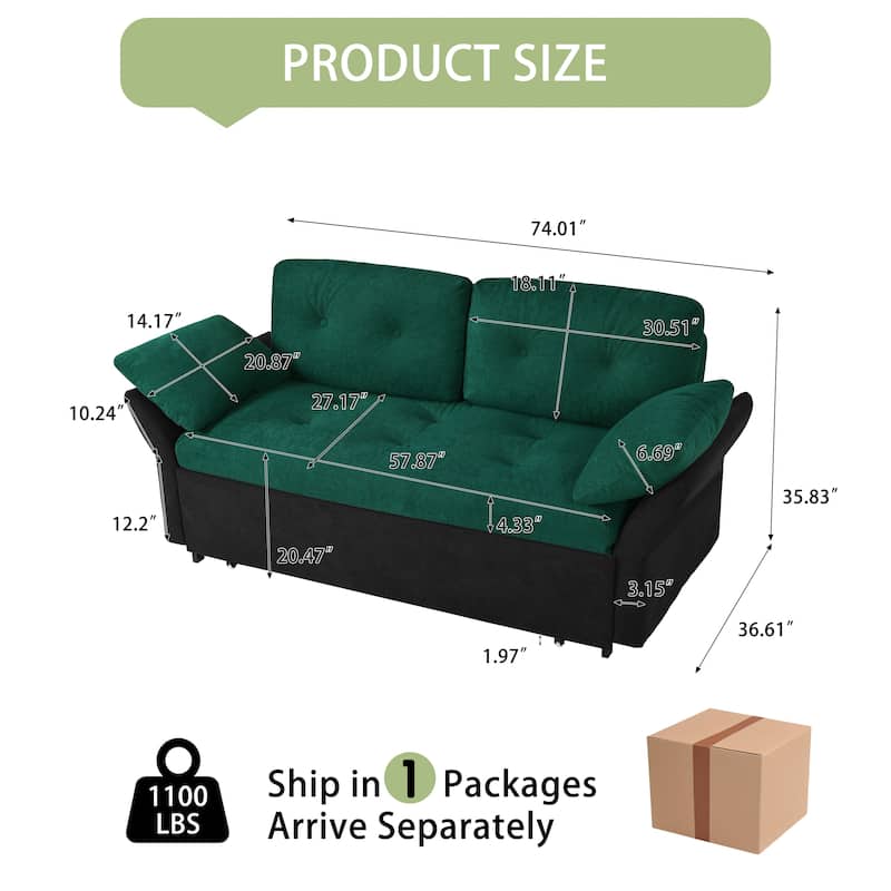 Queen Convertible Pull Out Sofa Bed, Sleeper Sofa Couch with Thicked Cushions, Loveseat Sofa with Side Storage