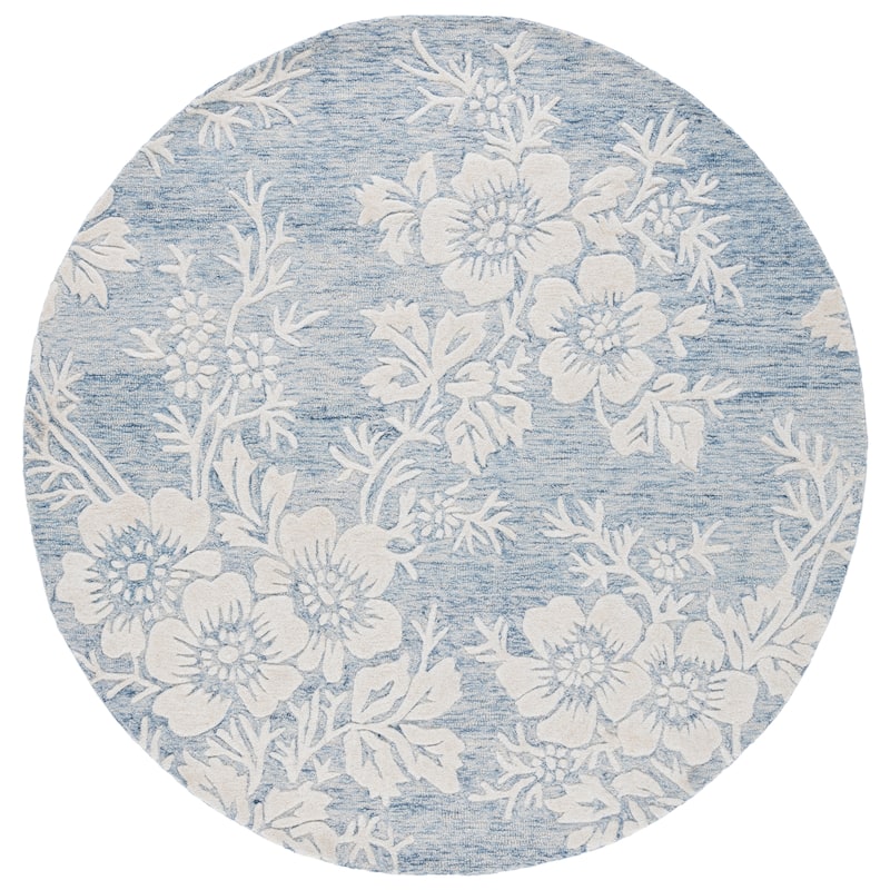 SAFAVIEH Handmade Glamour Veselina Modern Wool & Viscose Rug - 6' Round - Blue/Ivory