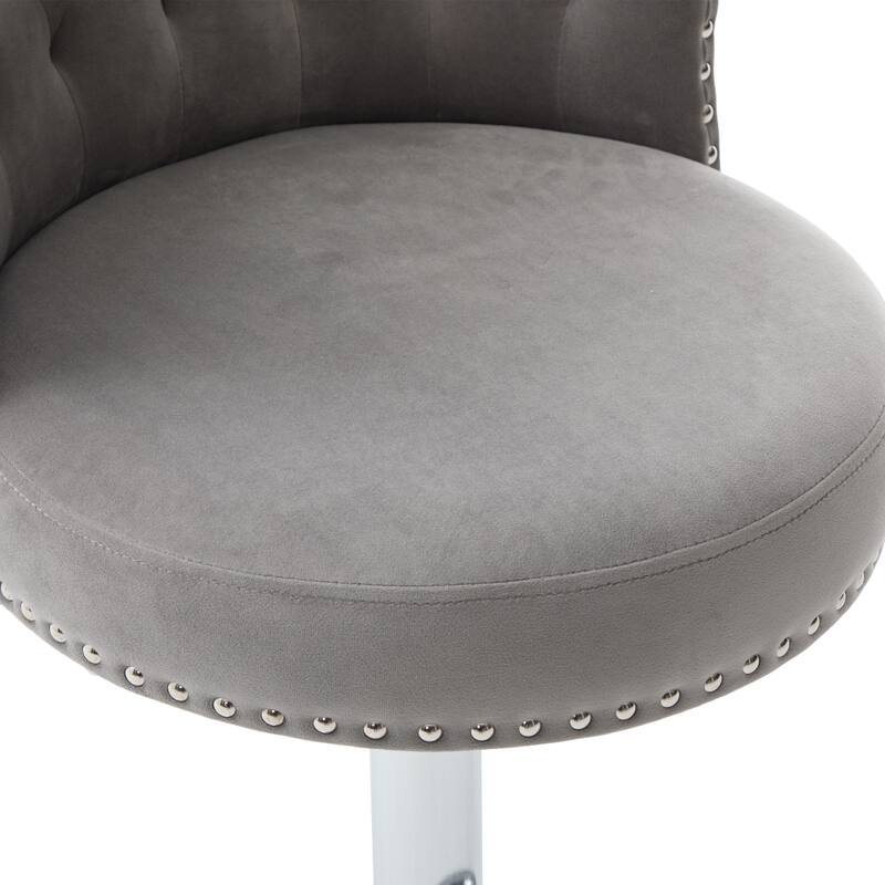 Velvet Upholstered Bar Stool Set of 2, Adjusatble Height Swivel Bar Stools, Dining Chairs with Curved Backrest & Footrest