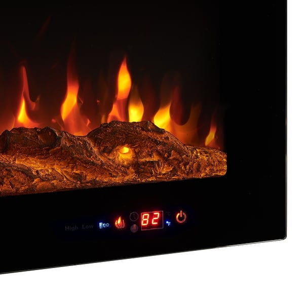 Electric Fireplace Recessed Wall Mount LED Fireplace with Log u0026 Stone Effect  5 Brightness Levels 9 Flame Colors Remote Timer - Bed Bath u0026 Beyond -  35437557