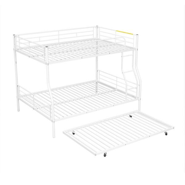 slide 2 of 15, Modern Classic Design Full XL Over Queen Metal Bunk Bed with Trundle White