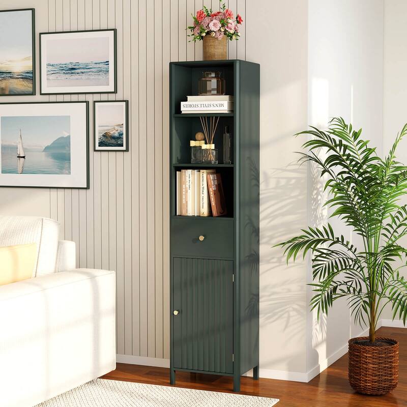 Costway 67” Tall Bathroom Cabinet with 3 Open Shelves, 1 Drawer, - See Details