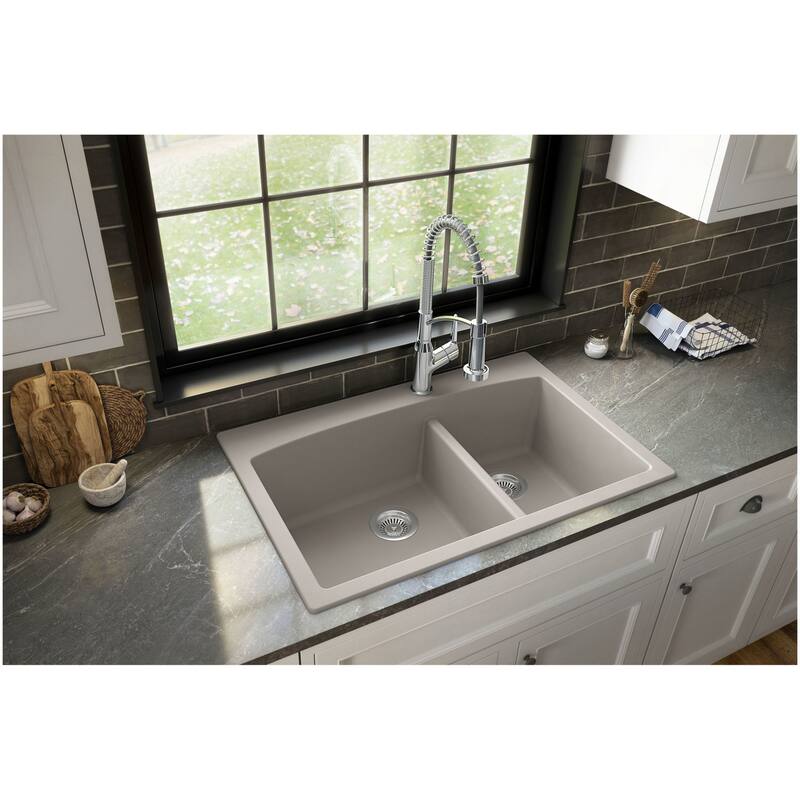 Karran USA QT-711-PK1 Quartz QT 33" Drop In Double Basin Quartz