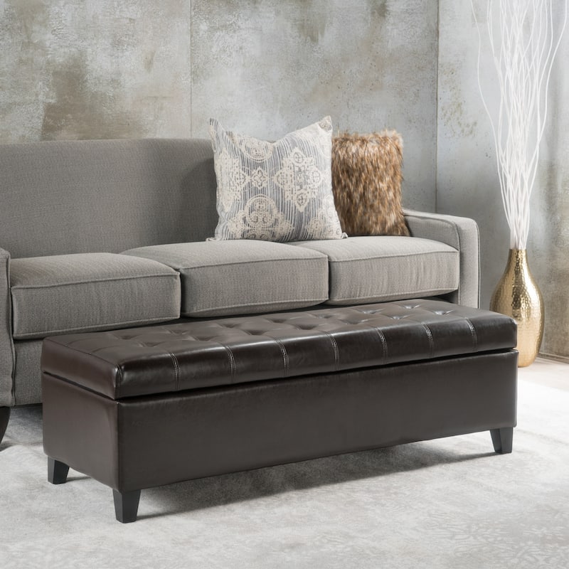 Mission Brown Tufted Faux Leather Ottoman Storage Bench by Christopher Knight Home - Brown - Medium