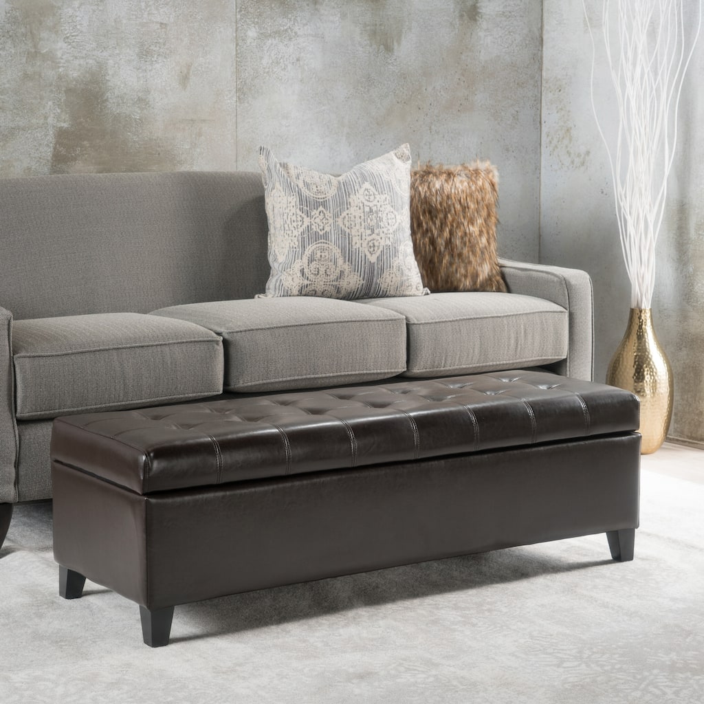 Mission Brown Tufted Bonded Leather Ottoman Storage Bench by Christopher Knight Home