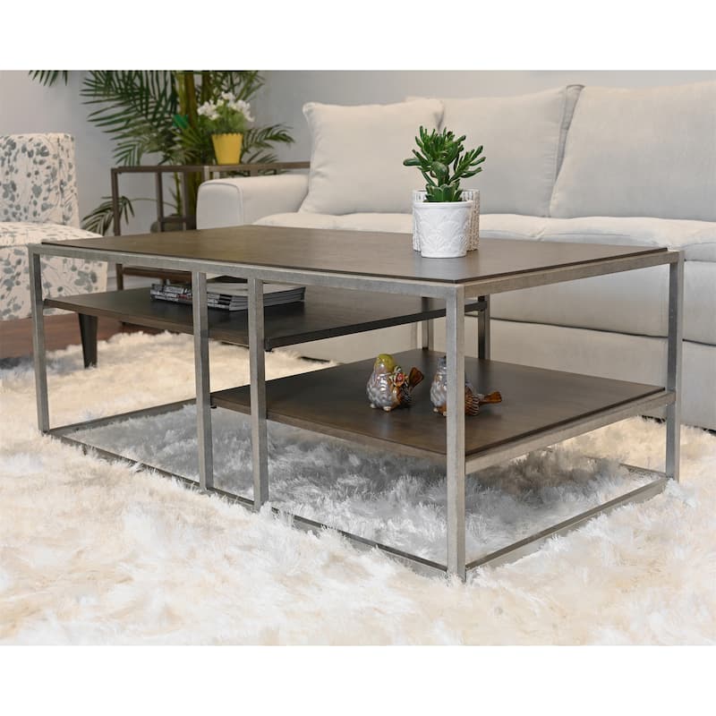 Wood Coffee Table with Metal Frame and Shelf