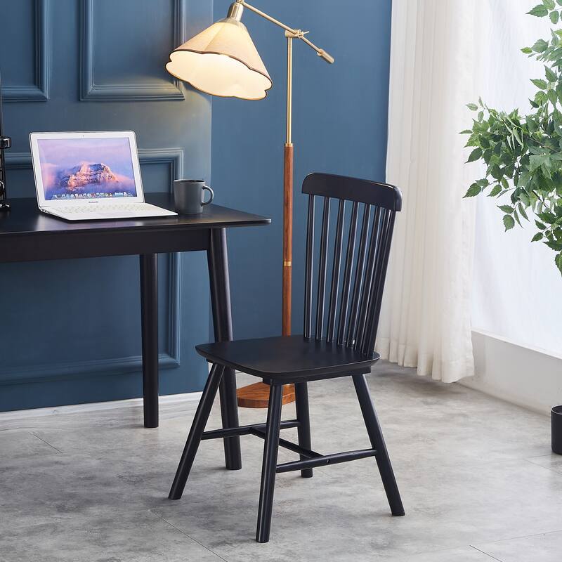 4-Piece Country Style Solid Wood Dining Chair Set with Rubberwood Frame Non-Slip Foot Pad Curved Backrest for Dining Room