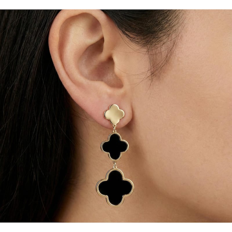 Italian Gold 14K Yellow Gold Dangle Clover Earrings 1.50 Inch Drop - Made in Italy 2.60 gms