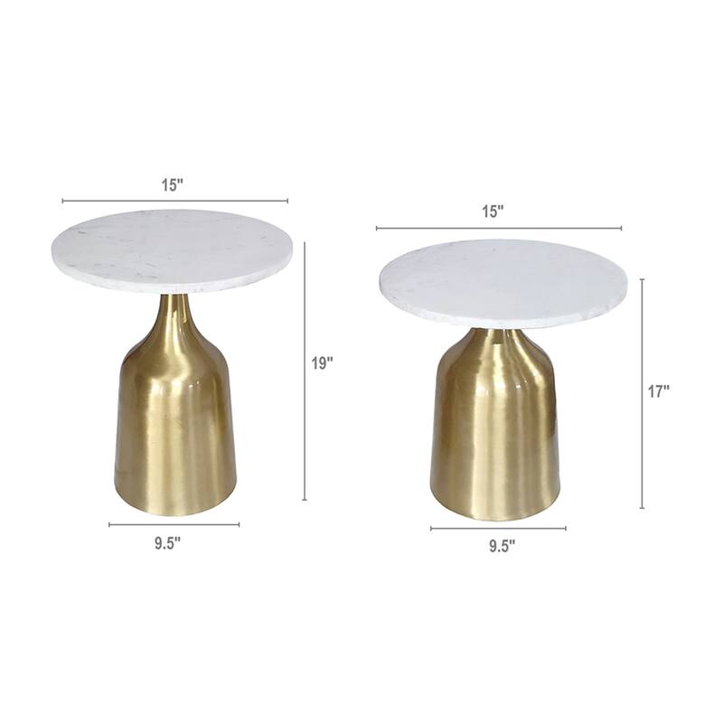 Marble Round Side Tables with Metal Base - 19.5" - Set of 2