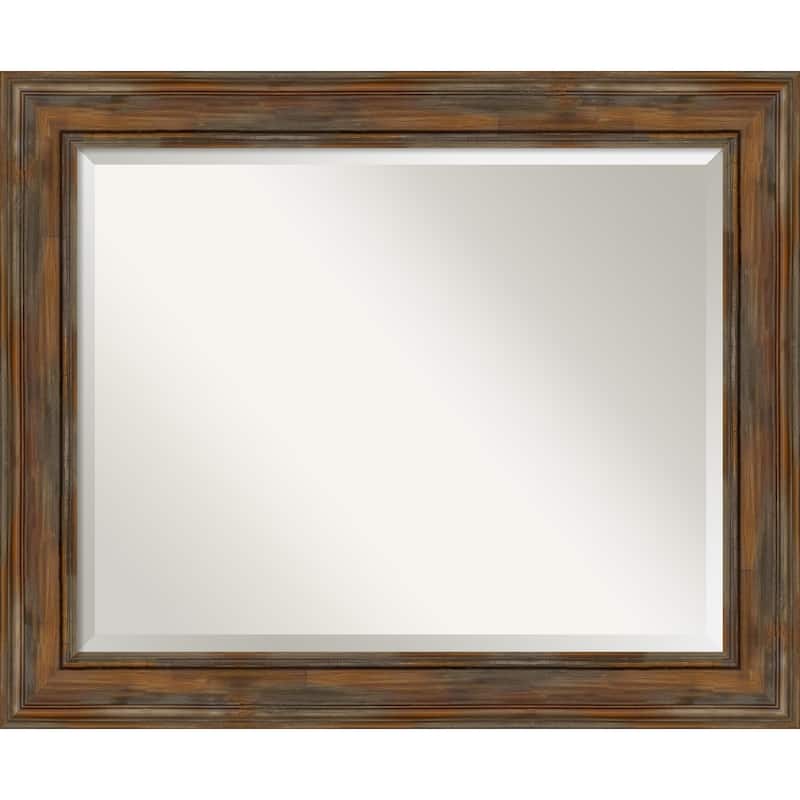 Beveled Wood Wall Mirror - Alexandria Rustic Brown Frame