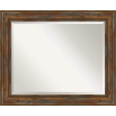 Beveled Wood Wall Mirror - Alexandria Rustic Brown Frame