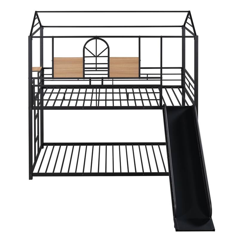 Modern Twin Over Twin Metal Bunk Bed with Slide for Children's Bedrooms, Small Space