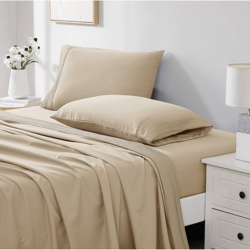 Vilano 21-inch Extra Deep Pocket 4-Piece Bed Sheet Set with Pleated Hem - Queen - Sand