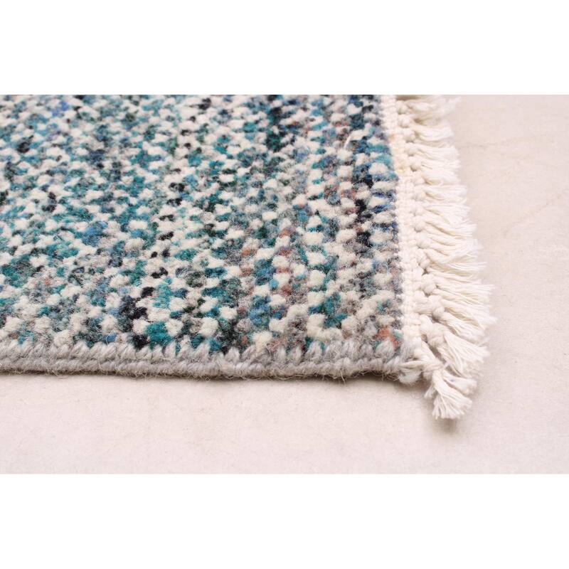 ECARPETGALLERY Hand-knotted Silk Shadow Teal Wool Rug - 5'0 x 7'1