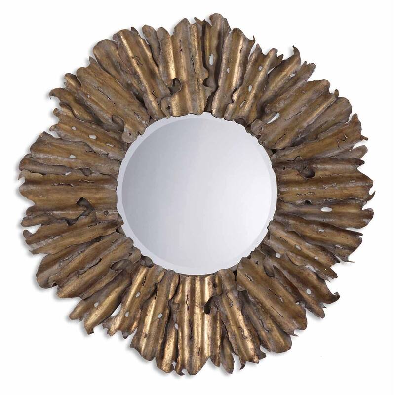 Uttermost Hemani 43" Rustic Primitive Organic Sunburst Wall Mirror - Antique Gold Leaf