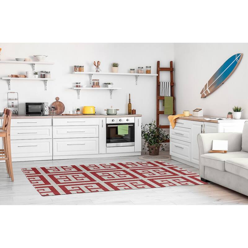 Greek Key Patterned Chenille Rug