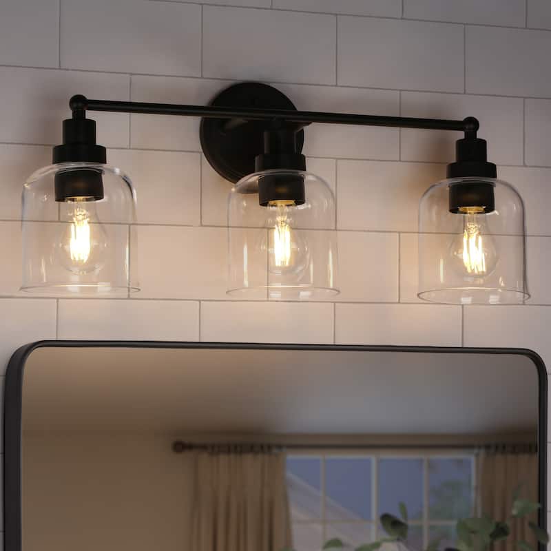 Regan Modern Farmhouse Black 3-Light Linear Bathroom Vanity Lights with Bell shaped Glass - L22"*W10"* H7.1"