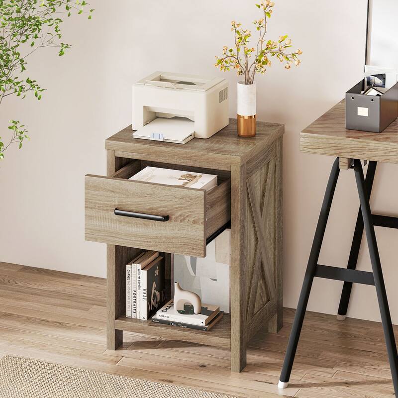 Gymax Nightstand Sofa Side Table Rustic End Table w/ Drawer & Shelf