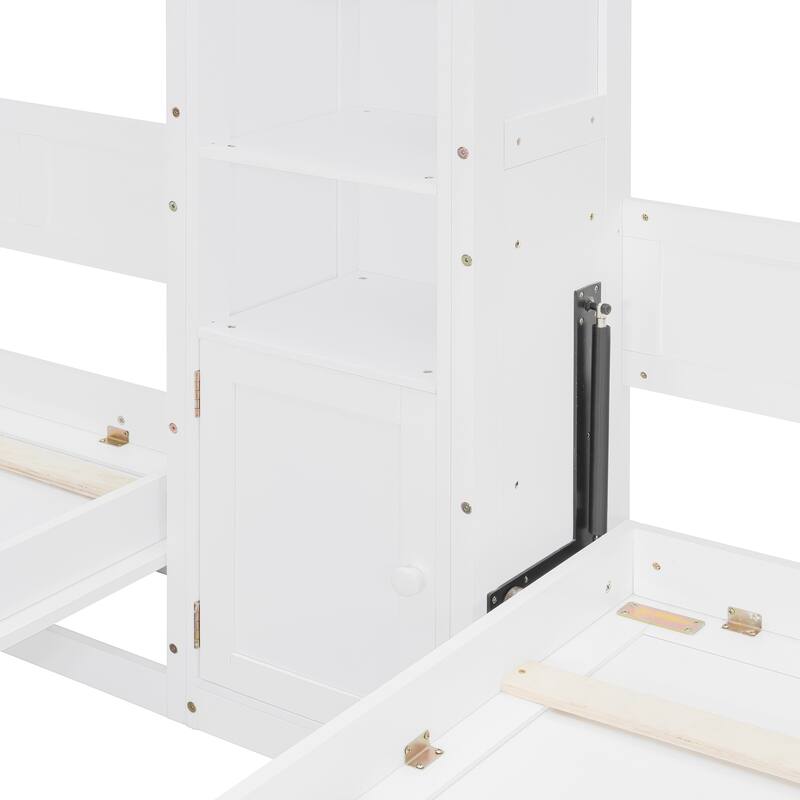Dual Twin Size Murphy Beds, Twin and Twin Foldable Wall Platform Bed with Cabinets and Shelves, Hidden Double Murphy Bed Chest