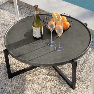 COSIEST Outdoor Round Lightweight Concrete Coffee Table Side Table