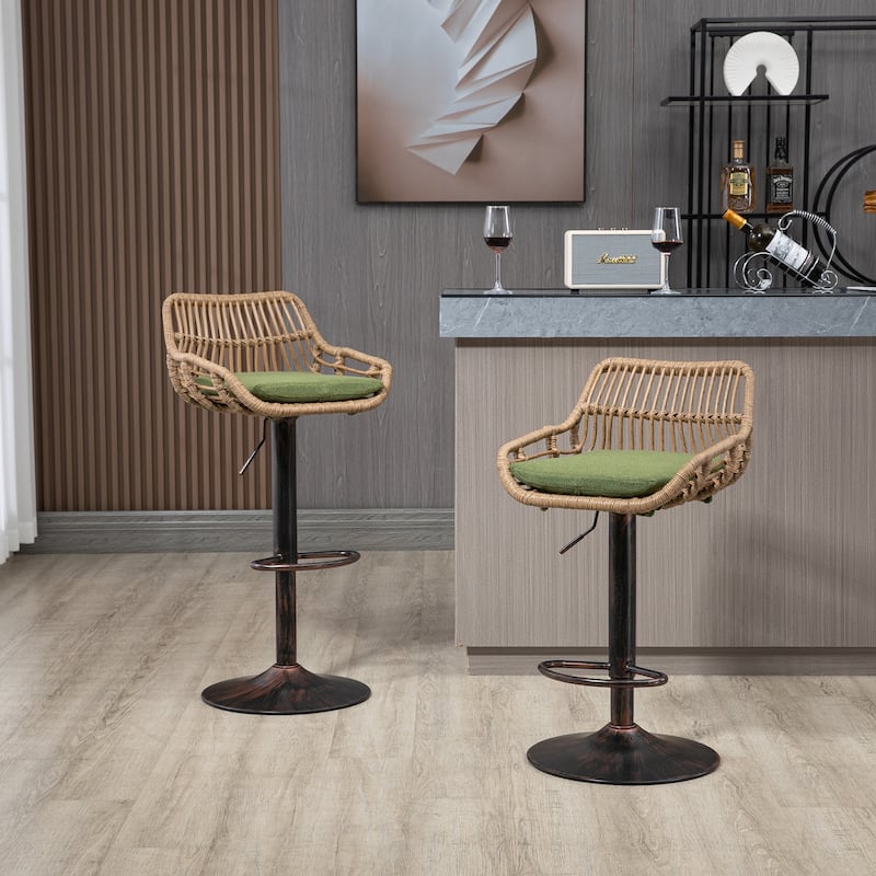 Roomfitters Swivel Bar Stools, Adjustable Counter Height Chairs with Footrest for Kitchen or Dining Room, Set of 2 - Green