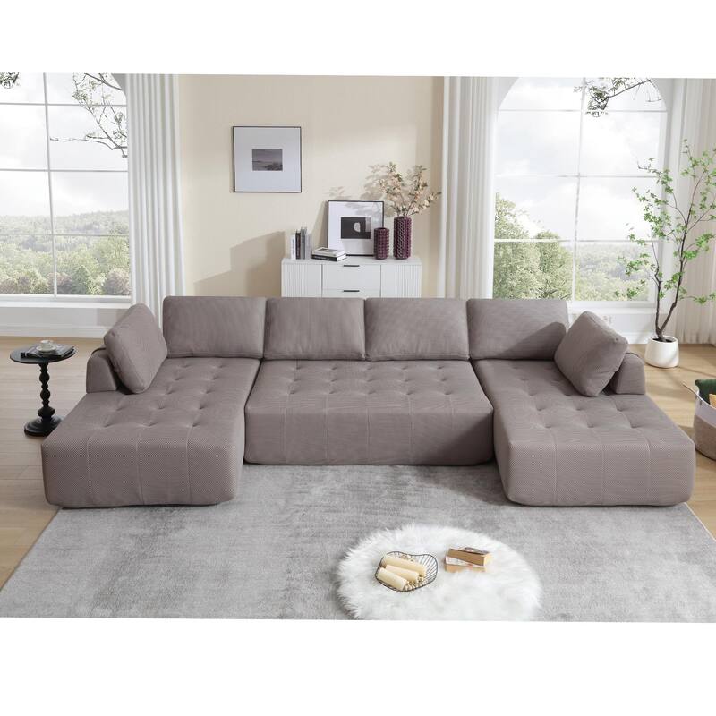 6-Seat Modular Sofa - U-Shaped Couch in Breathable Mesh Fabric for Living Spaces