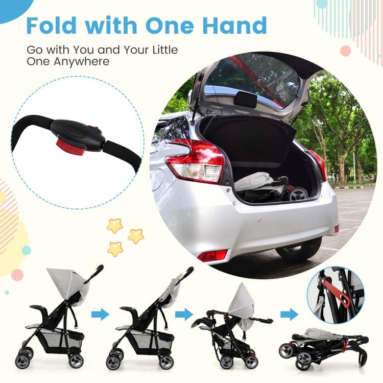 Steel Kids Stroller with Recline, Canopy and All-Terrain Wheels - 35"(L) x 18"(W) x 39"(H)