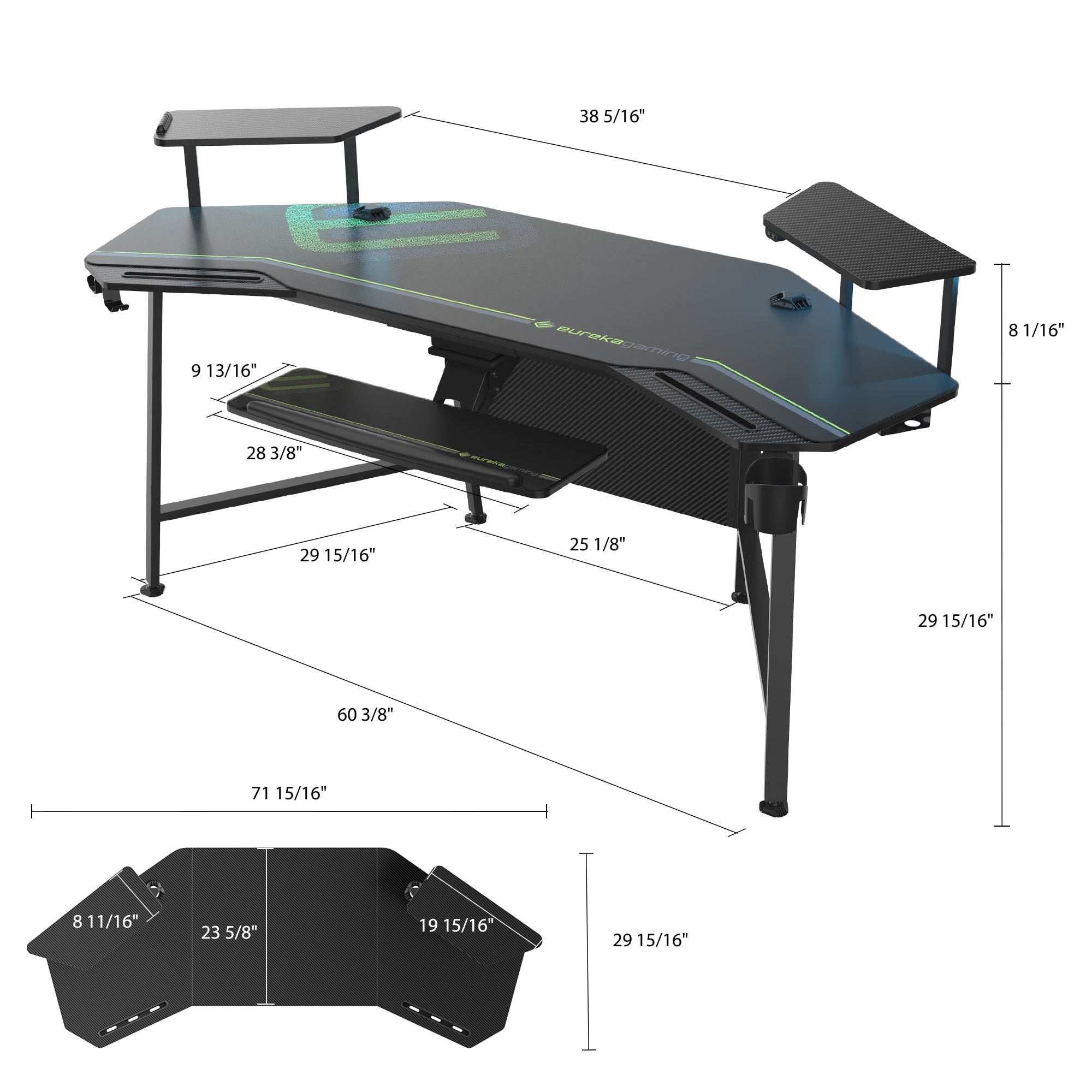 EUREKA ERGONOMIC Gaming Desk with Led Lights, 72