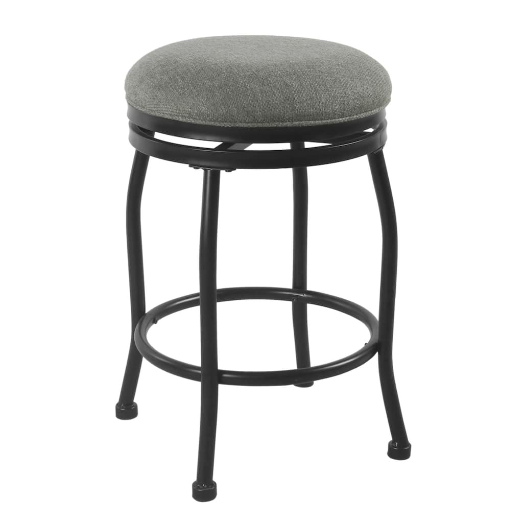 Metal Counter Stool with Swivelling Fabric Padded Seat, Gray and Black