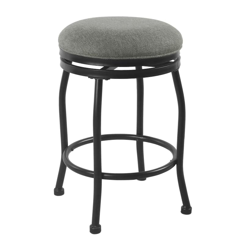 Metal Counter Stool with Swivelling Fabric Padded Seat, Gray and Black