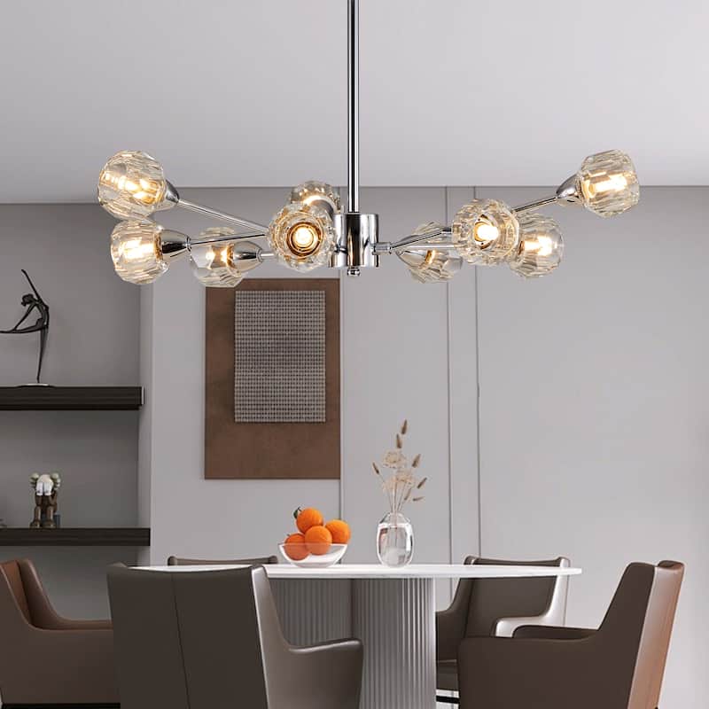 Anmytek 28" Modern Crystal Chandelier Chrome 9-Light Pendant Lighting for Dining Room Living Room - 28 Inch