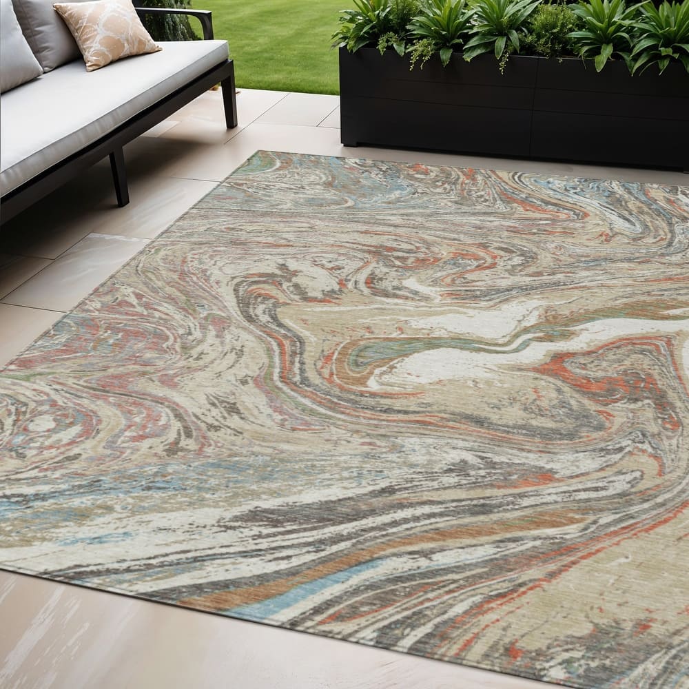 HomeRoots Abstract Transitional Rectangle Outdoor Rug