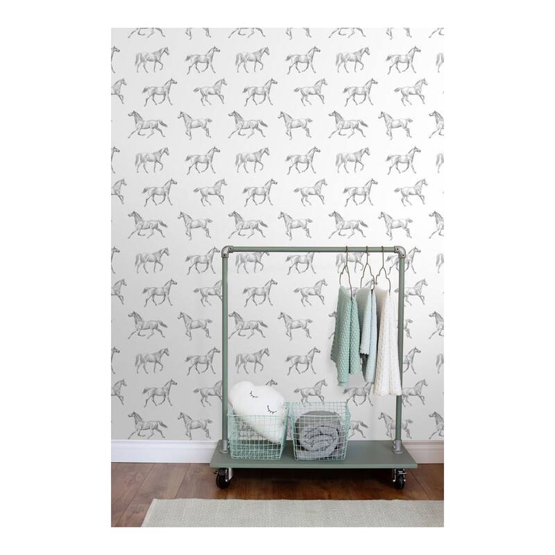 ESTA Home Burnett Off-White Horses Wallpaper - 20.5 x 396 x 0.025