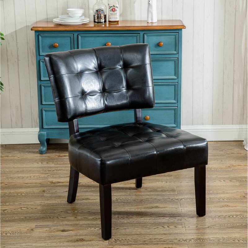 Faux Leather Tufted Accent Chair with Oversized Seating - Black
