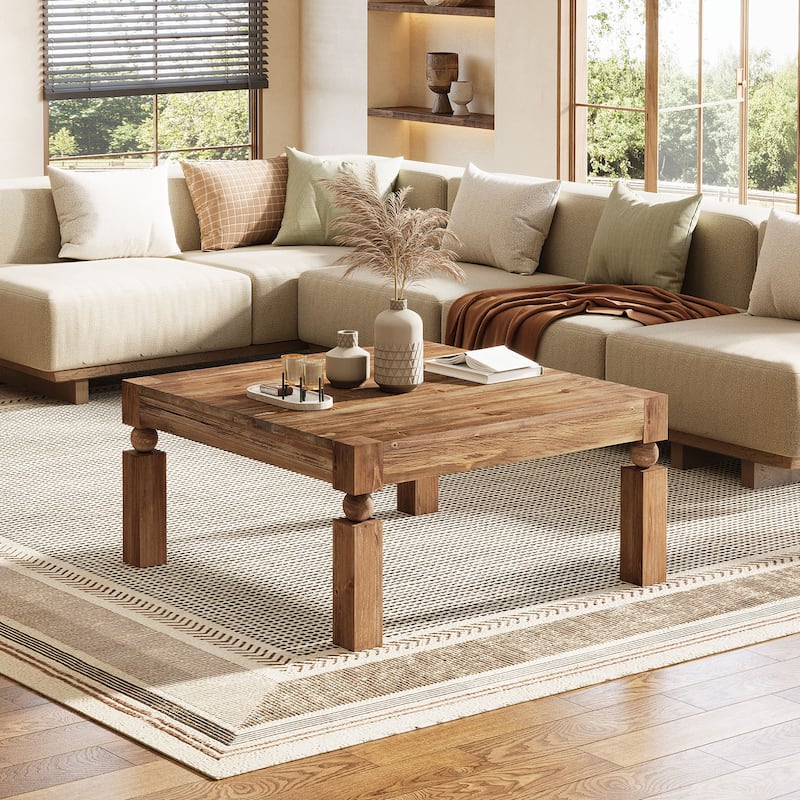 Rustic Square Wood Coffee Table, 39-Inch Farmhouse Coffee Table