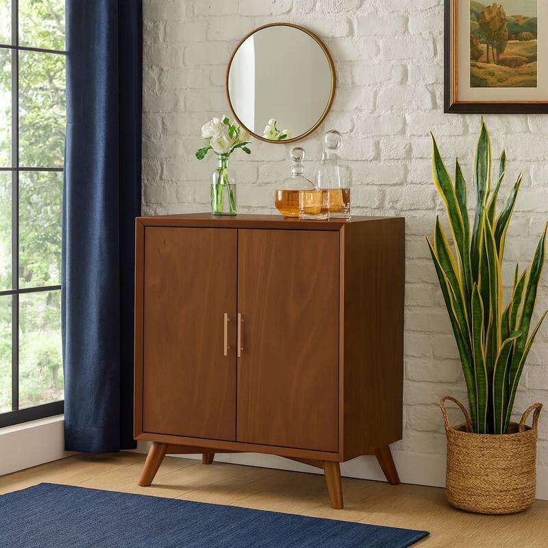 Ian 36 Inch 2 Door Bar Cabinet, Mahogany Wood, Wine Rack, Walnut Brown