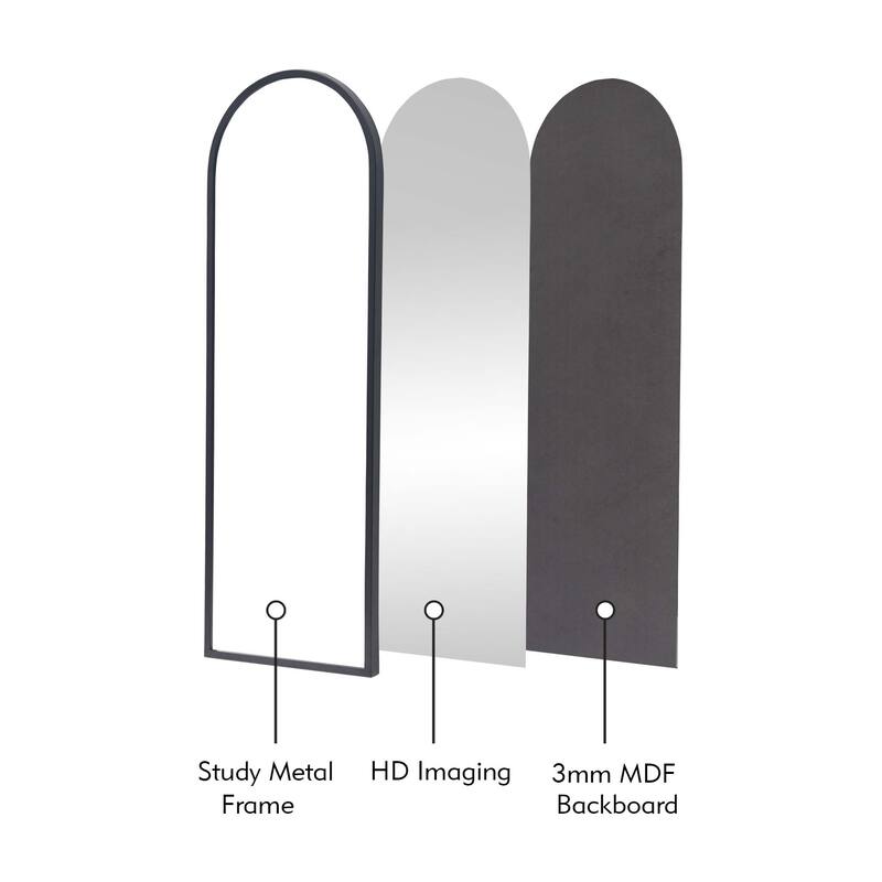 Arched Wall Mounted Mirror with Matte Black Metal Framed, 47.6"H