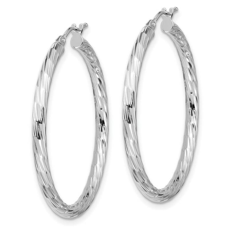 Curata 14k White Gold Polished Sparkle Cut Hoop Earrings - 34.9x33.45mm