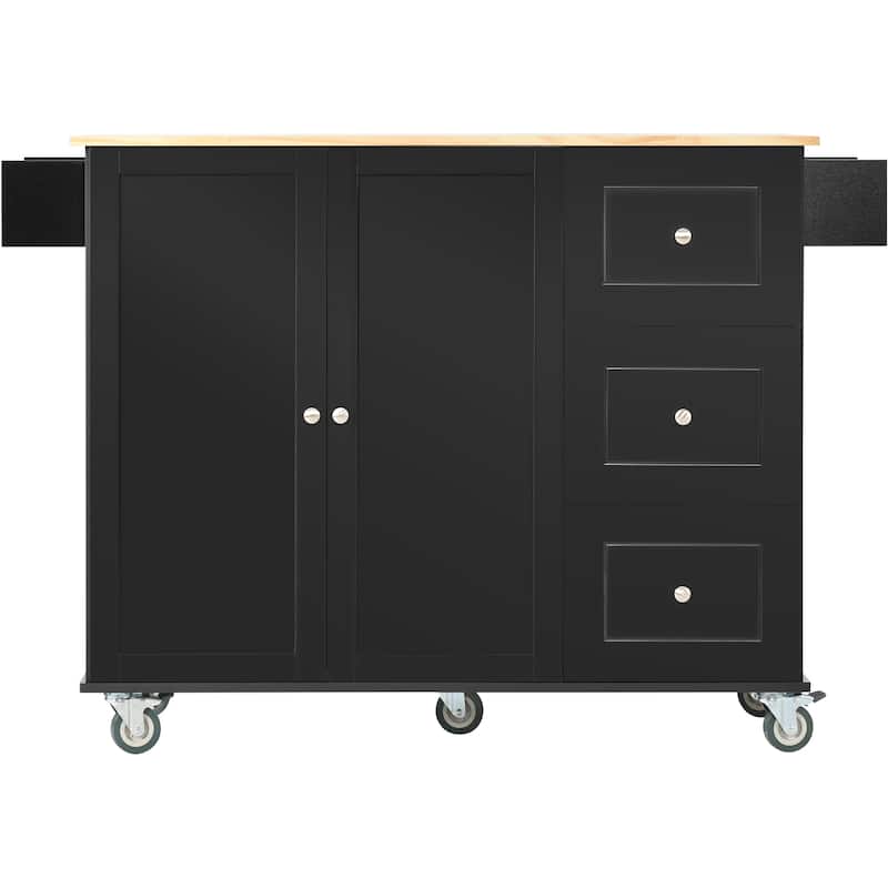 Kitchen Island Cart with Solid Wood Top, Drop Leaf Breakfast Bar, Mobile Kitchen Cart on Wheels with Towel Rack & Drawer