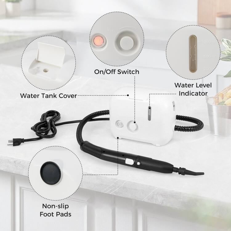 1500W Handheld Steam Cleaner with 34oz Tank, 3-Bar Pressure, Adjustable Steam & 8.1ft Cord - 9.5” x 5” x 7”