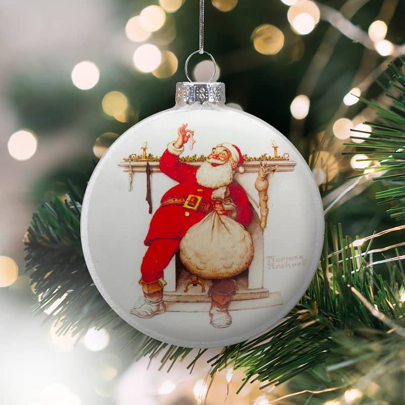 3" Norman Rockwell 'Filling The Stockings' Glass Christmas Disc Ornament