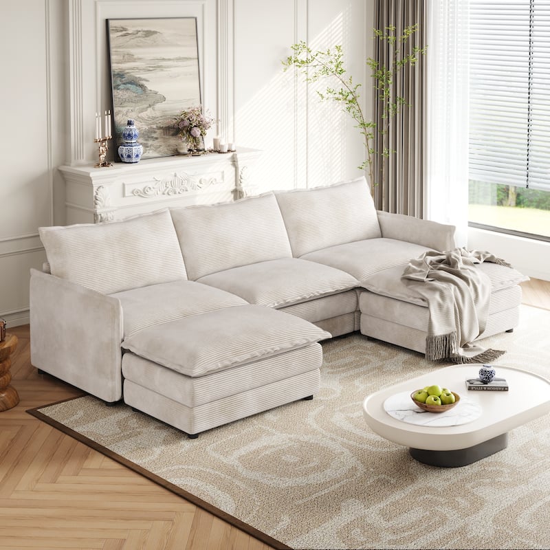 Corduroy Upholstered Modular Sectional Sofa U Shaped Cloud Couches with 2 Ottomans