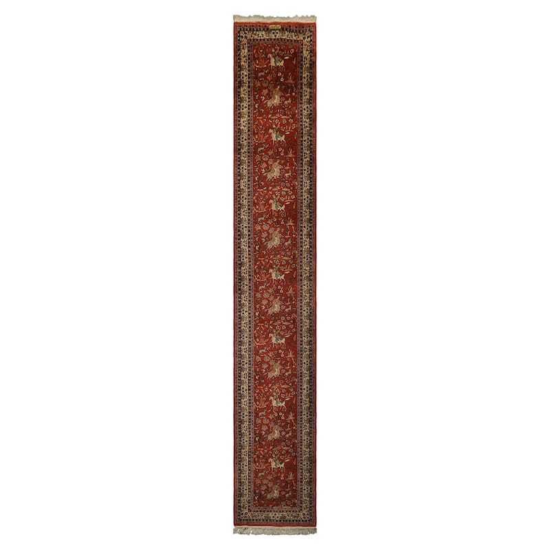 3'1''x18'8'' Runner Hand Knotted Wool Burnt Orange Kashan Area Rug - 3' 1'' x 18' 8''